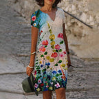 Robe d'été fleurie femme, coupe fluide, quatre coloris, blanc