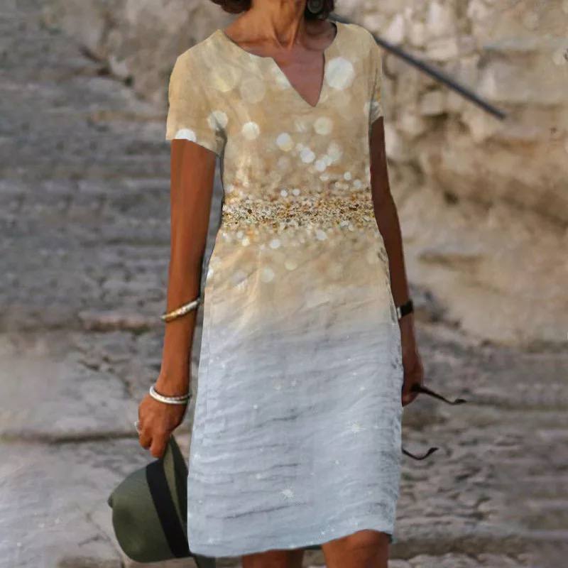 Robe d'été fleurie femme, coupe fluide, quatre coloris, beige