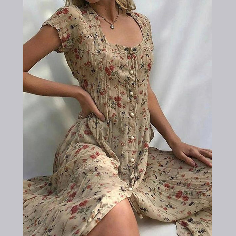 Robe d'été fleurie femme, cinq coloris, du S au 4XL, abricot