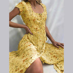 Robe d'été fleurie femme, cinq coloris, du S au 4XL, jaune