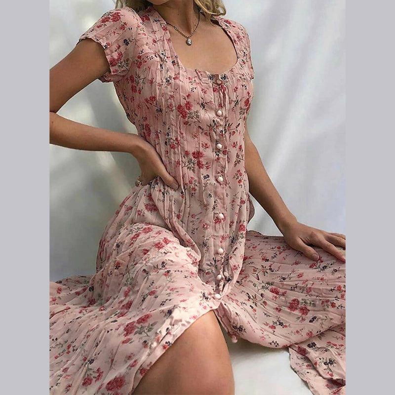 Robe d'été fleurie femme, cinq coloris, du S au 4XL, rose