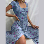 Robe d'été fleurie femme, cinq coloris, du S au 4XL, bleu