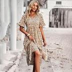 Robe d'été fleurie femme, cinq coloris, du S au XL