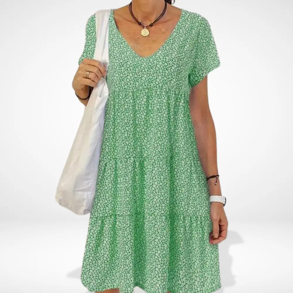 Robe d'été fleurie femme à manches 3/4, coupe fluide, vert