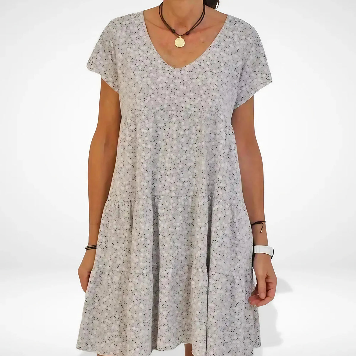 Robe d'été fleurie femme à manches 3/4, coupe fluide, blanc