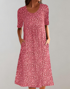 Robe d'été col V femme, coupe fluide, huit coloris