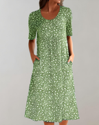 Robe d'été col V femme, coupe fluide, huit coloris, vert