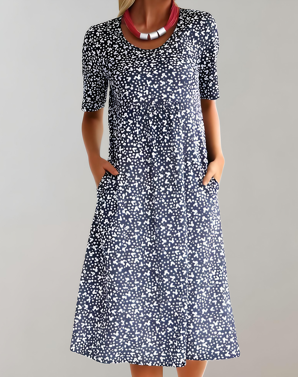 Robe d'été col V femme, coupe fluide, huit coloris, bleu foncé