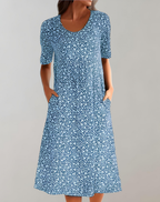 Robe d'été col V femme, coupe fluide, huit coloris, bleu clair