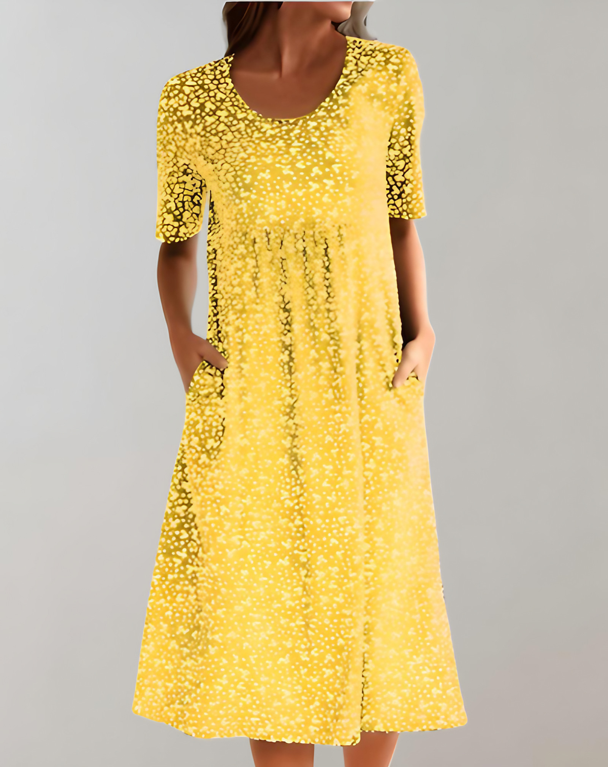 Robe d'été col V femme, coupe fluide, huit coloris, jaune