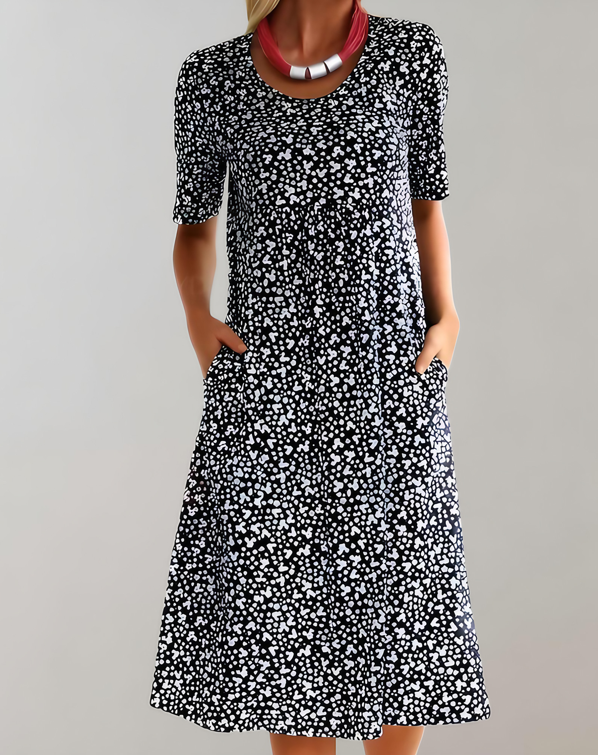 Robe d'été col V femme, coupe fluide, huit coloris, noir