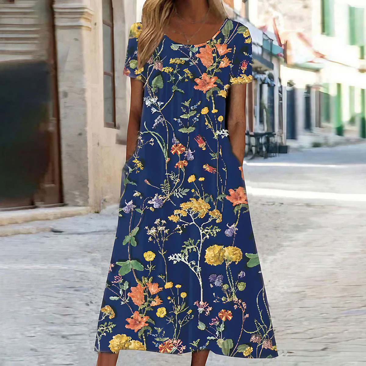 Robe d'été fluide en tissu léger, cinq coloris, du S au 3XL, bleu foncé