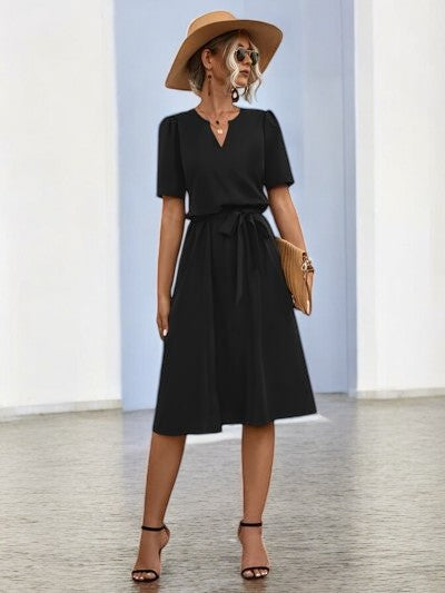 Robe d'été fluide à encolure crantée et nœud, du S au XL