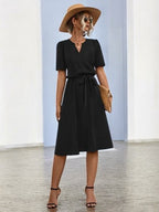 Robe d'été fluide à encolure crantée et nœud, du S au XL
