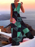 Robe d'été longue femme, coupe fluide, quatre coloris vifs, vert