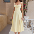 Robe d'été femme cintrée et fluide, unie ou fleurie, du S au 2XL, jaune pâle