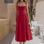 Robe d'été femme cintrée et fluide, unie ou fleurie, du S au 2XL, rouge