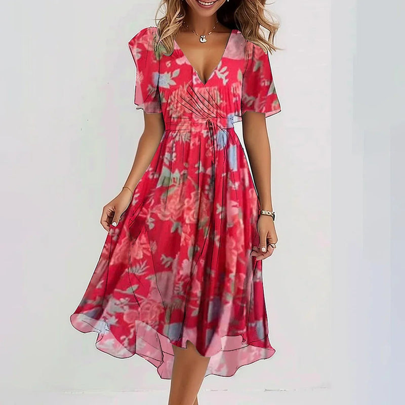 Robe d'été midi fluide femme, cinq coloris, du S au 3XL