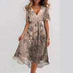 Robe d'été midi fluide femme, cinq coloris, du S au 3XL, beige