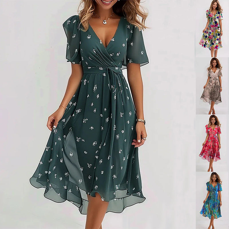 Robe d'été midi fluide femme, cinq coloris, du S au 3XL