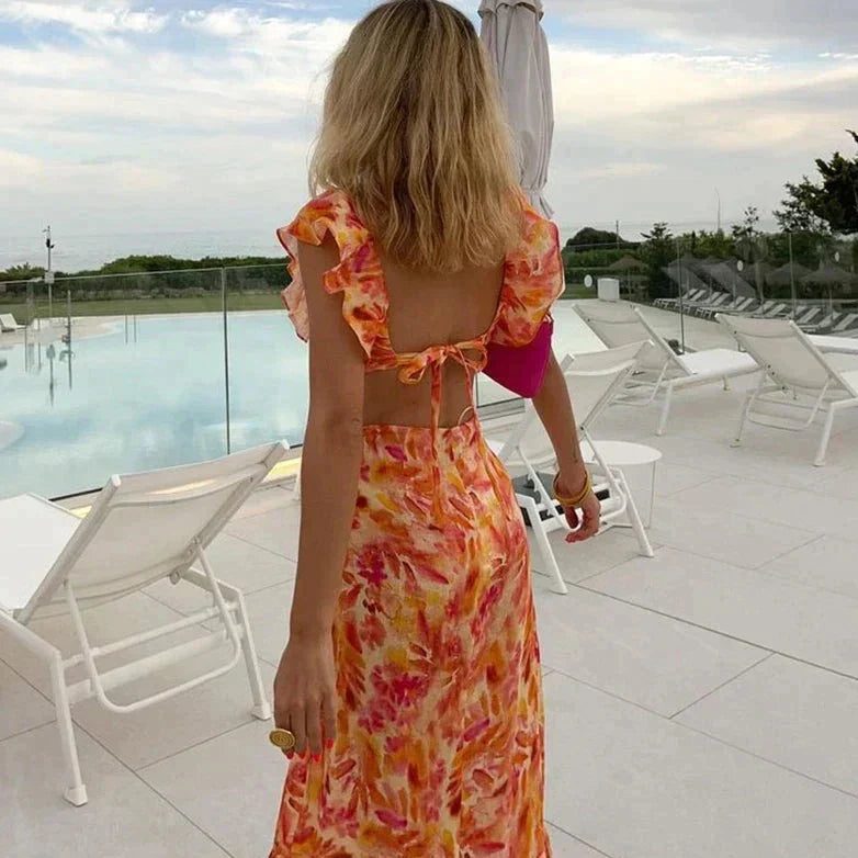 Robe imprimée à volants orange, du XS au L