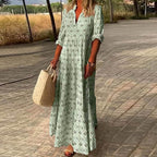 Robe longue d'été à manches longues et col V, du S au 3XL, vert