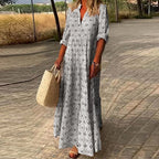 Robe longue d'été à manches longues et col V, du S au 3XL, gris