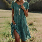 Robe courte d'été femme, coupe décontractée, trois coloris, vert