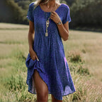 Robe courte d'été femme, coupe décontractée, trois coloris, bleu