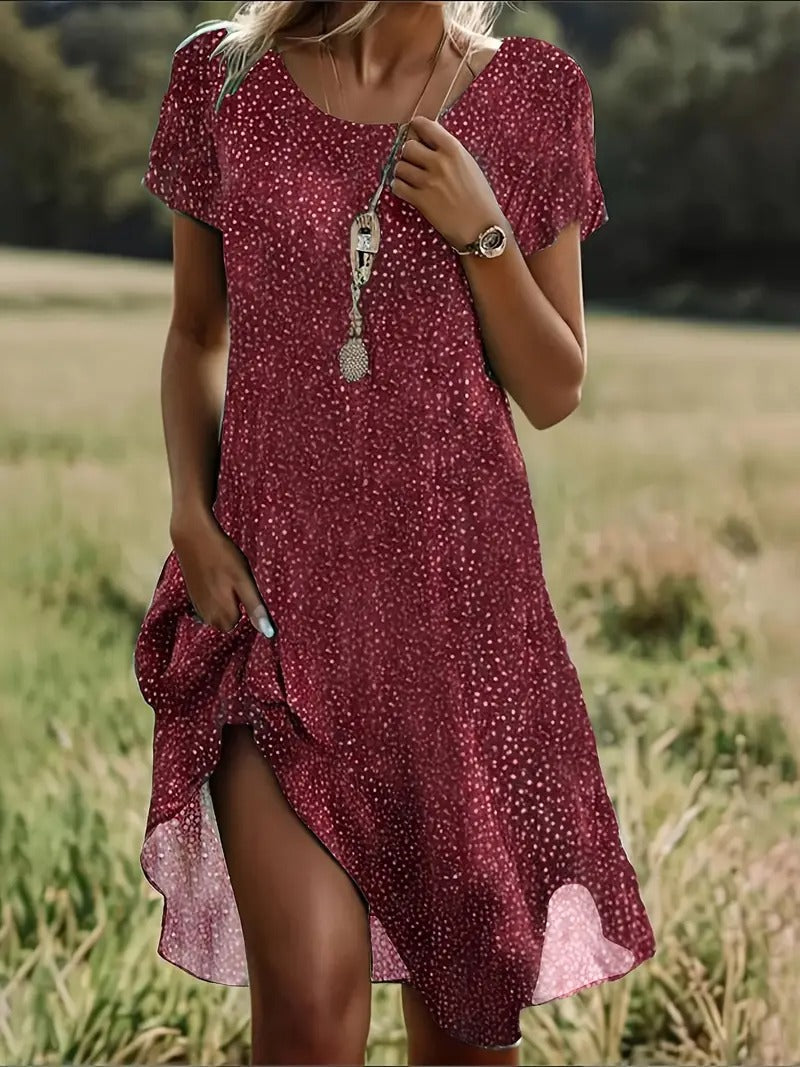Robe courte d'été femme, coupe décontractée, trois coloris, rouge