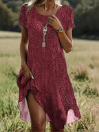 Robe courte d'été femme, coupe décontractée, trois coloris, rouge