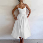 Robe midi d'été sans manches, jupe évasée, du XS au XL, blanc