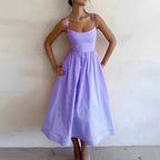 Robe midi d'été sans manches, jupe évasée, du XS au XL, pourpre