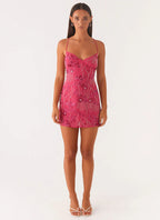 Robe à sequins brodés dos nu, coupe ajustée, du S au 2XL, rouge rosé