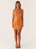 Robe à sequins brodés dos nu, coupe ajustée, du S au 2XL, orange
