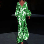 Robe évasée femme à col V, haut ajusté, quatre coloris, vert