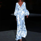 Robe évasée femme à col V, haut ajusté, quatre coloris, bleu