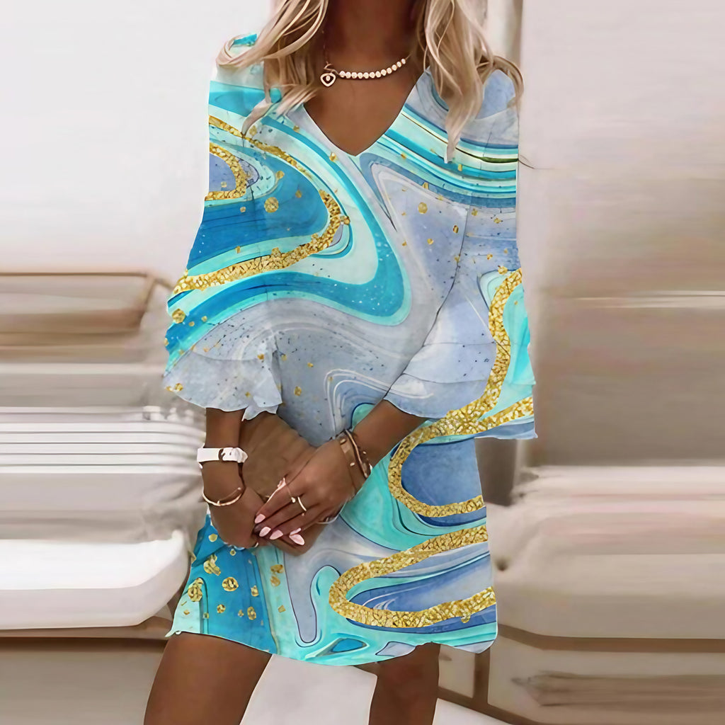 Robe imprimée femme en tissu léger, six coloris, du S au 5XL, bleu