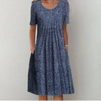 Robe longue femme, unie, à fleurs, à pois ou bicolore, du S au 3XL, bleu à pois