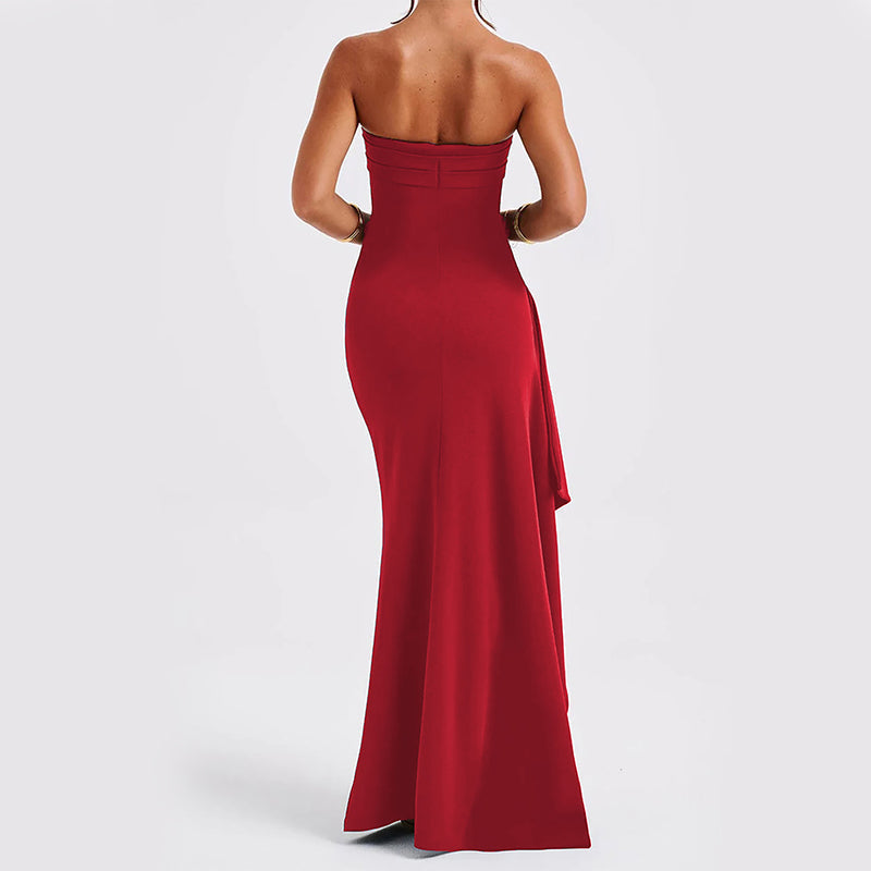 Robe longue bustier dos nu, coupe en A, quatre coloris