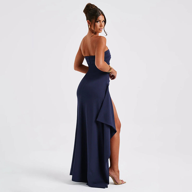 Robe longue bustier dos nu, coupe en A, quatre coloris