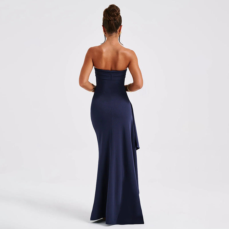 Robe longue bustier dos nu, coupe en A, quatre coloris