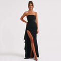 Robe longue bustier dos nu, coupe en A, quatre coloris, noir