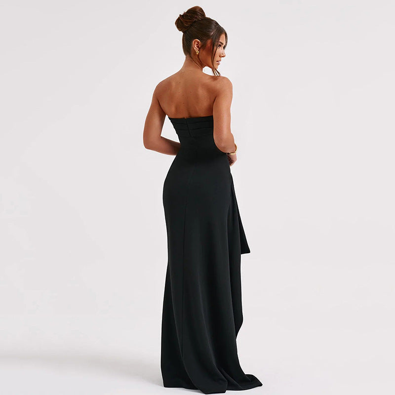 Robe longue bustier dos nu, coupe en A, quatre coloris