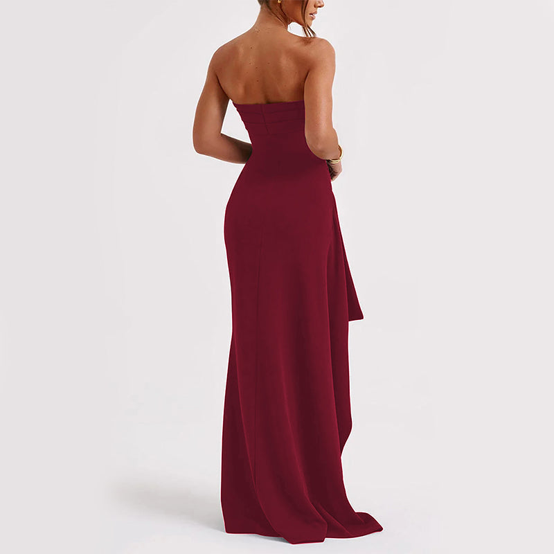 Robe longue bustier dos nu, coupe en A, quatre coloris