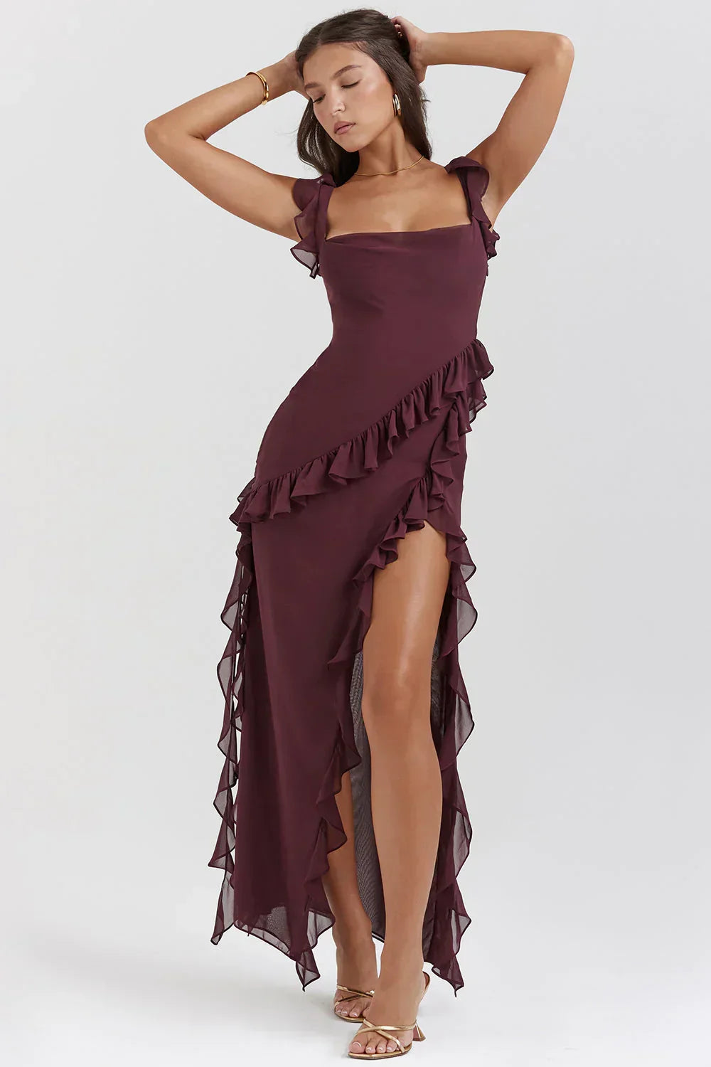 Robe cintrée femme à fermeture éclair, quatre coloris, rouge foncé