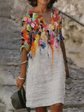 Robe femme à imprimé façon peinture à l'huile, col rond, multicolore