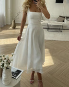 Robe longue à col carré femme, unie, noire ou blanche
