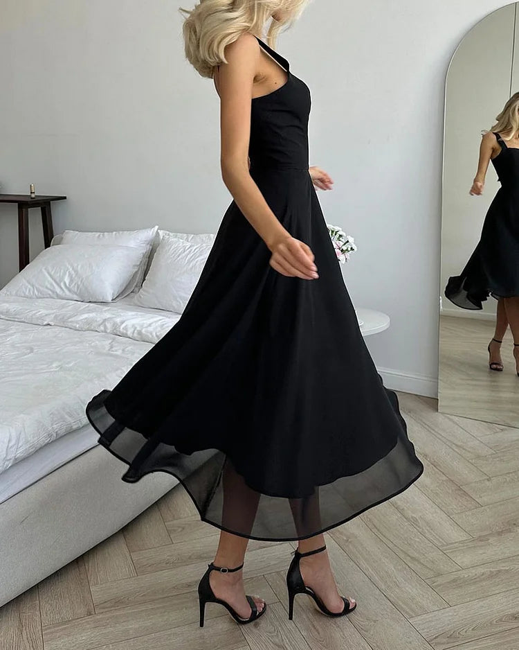 Robe longue à col carré femme, unie, noire ou blanche