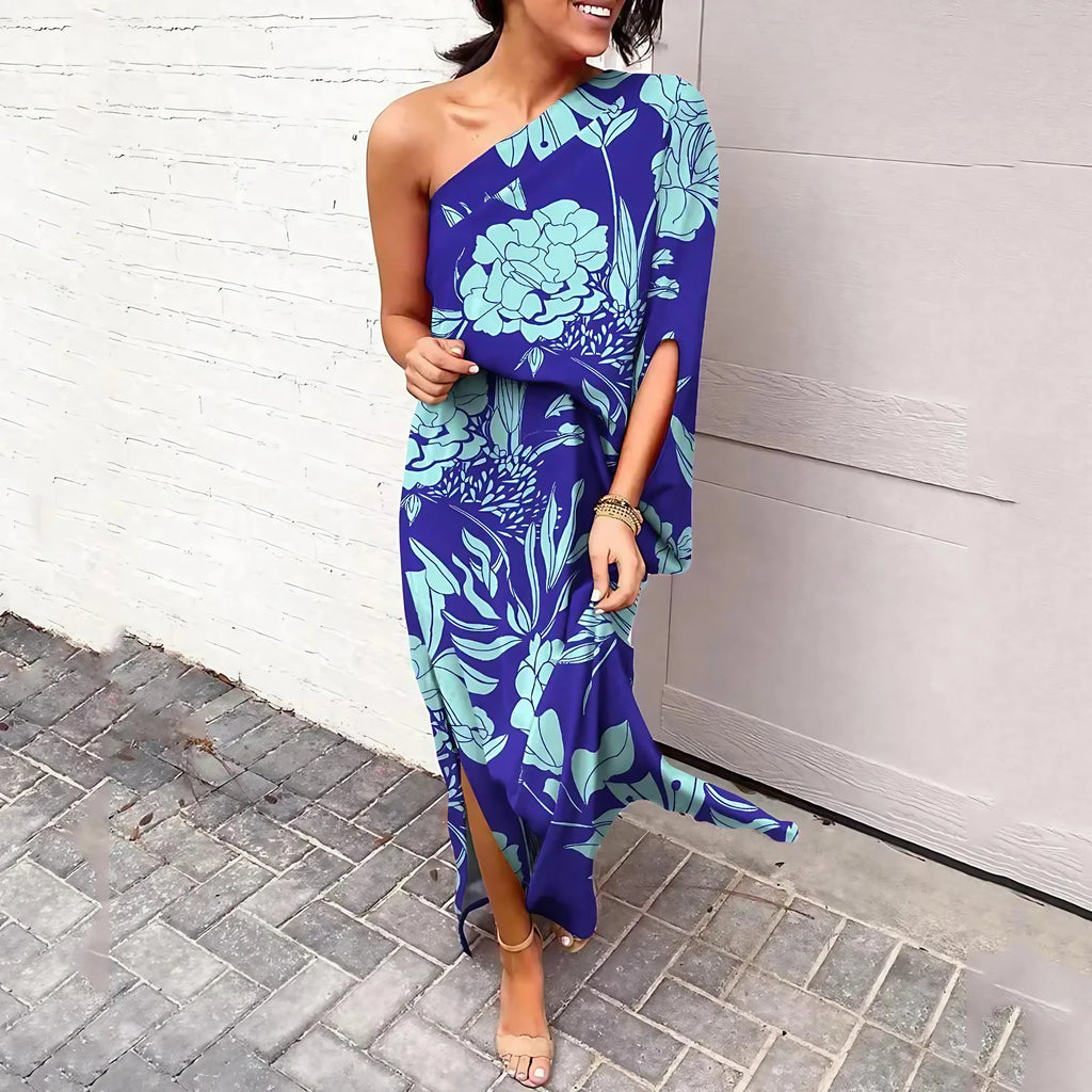 Robe longue à épaule asymétrique, huit coloris, du S au 2XL